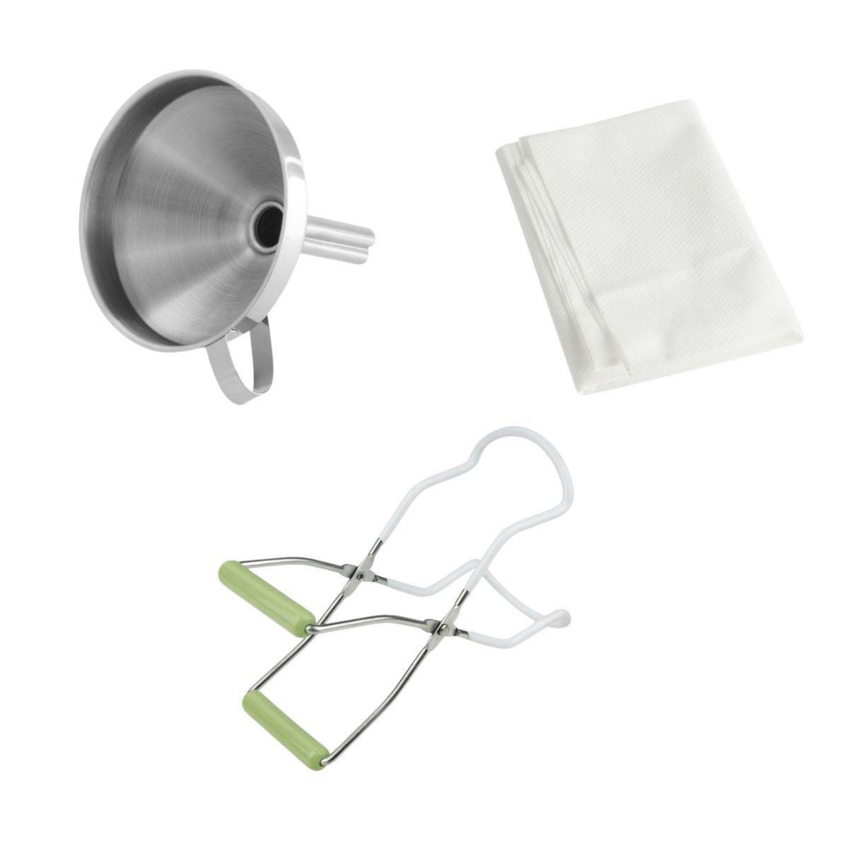 DR.OETKER 3 ustensiles pour confiture avec pince à bocaux, entonnoir et tissu filtrant Dr Oetker