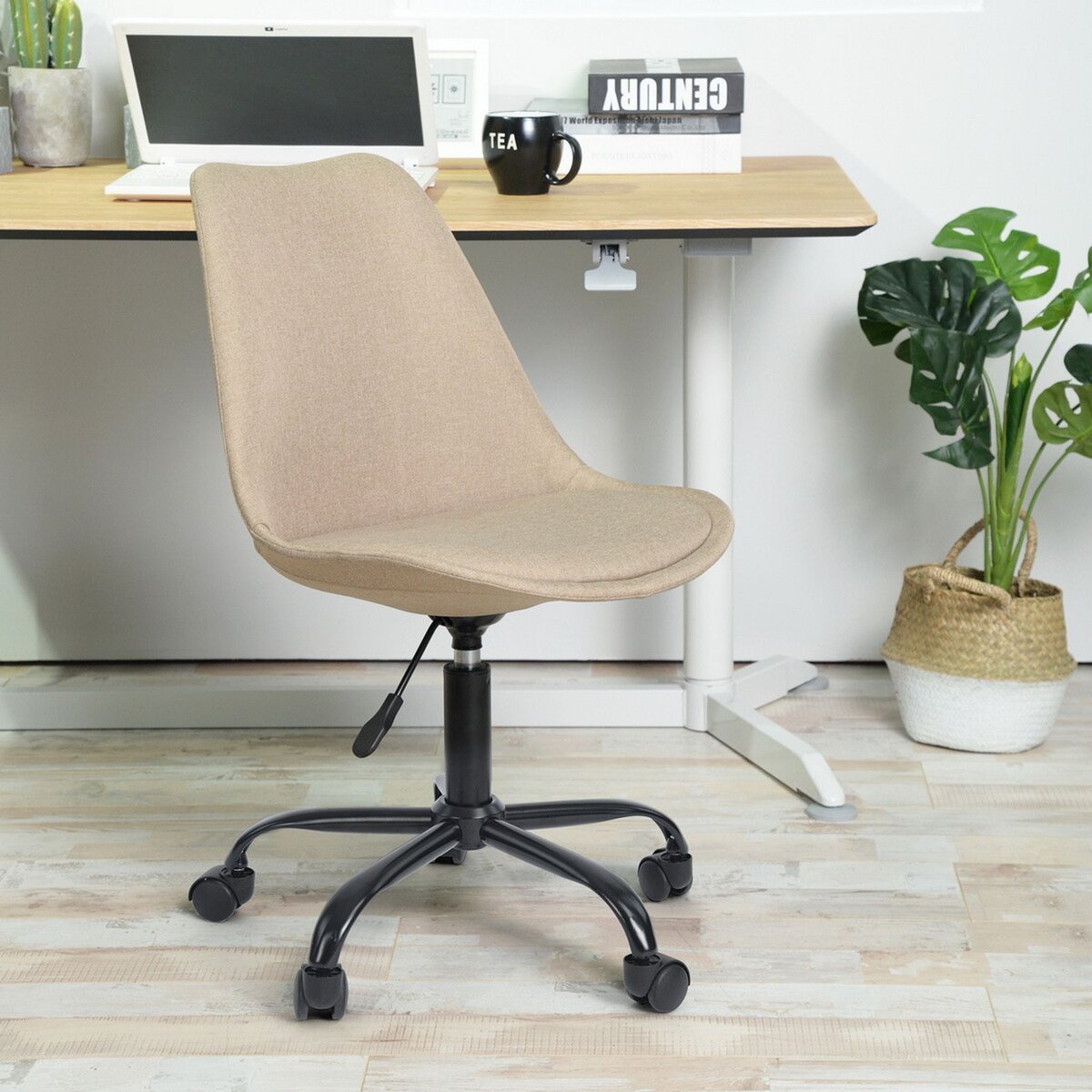 Chaise de bureau siège en tissu beige avec roulette en PU - réglable en  hauteur，43*47.5*80-88CM pas cher 