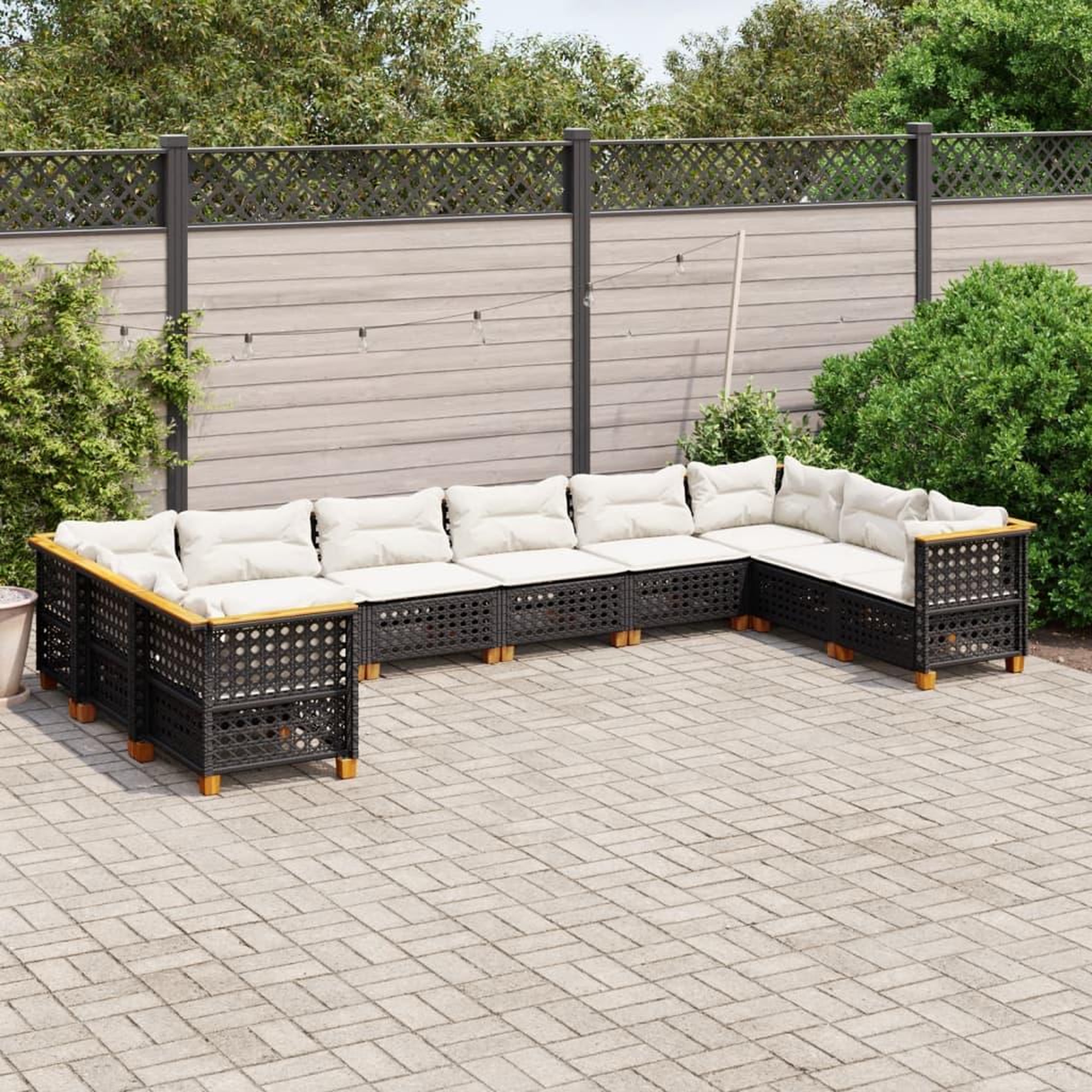 VIDAXL Salon de jardin 10 pcs avec coussins noir resine tressee