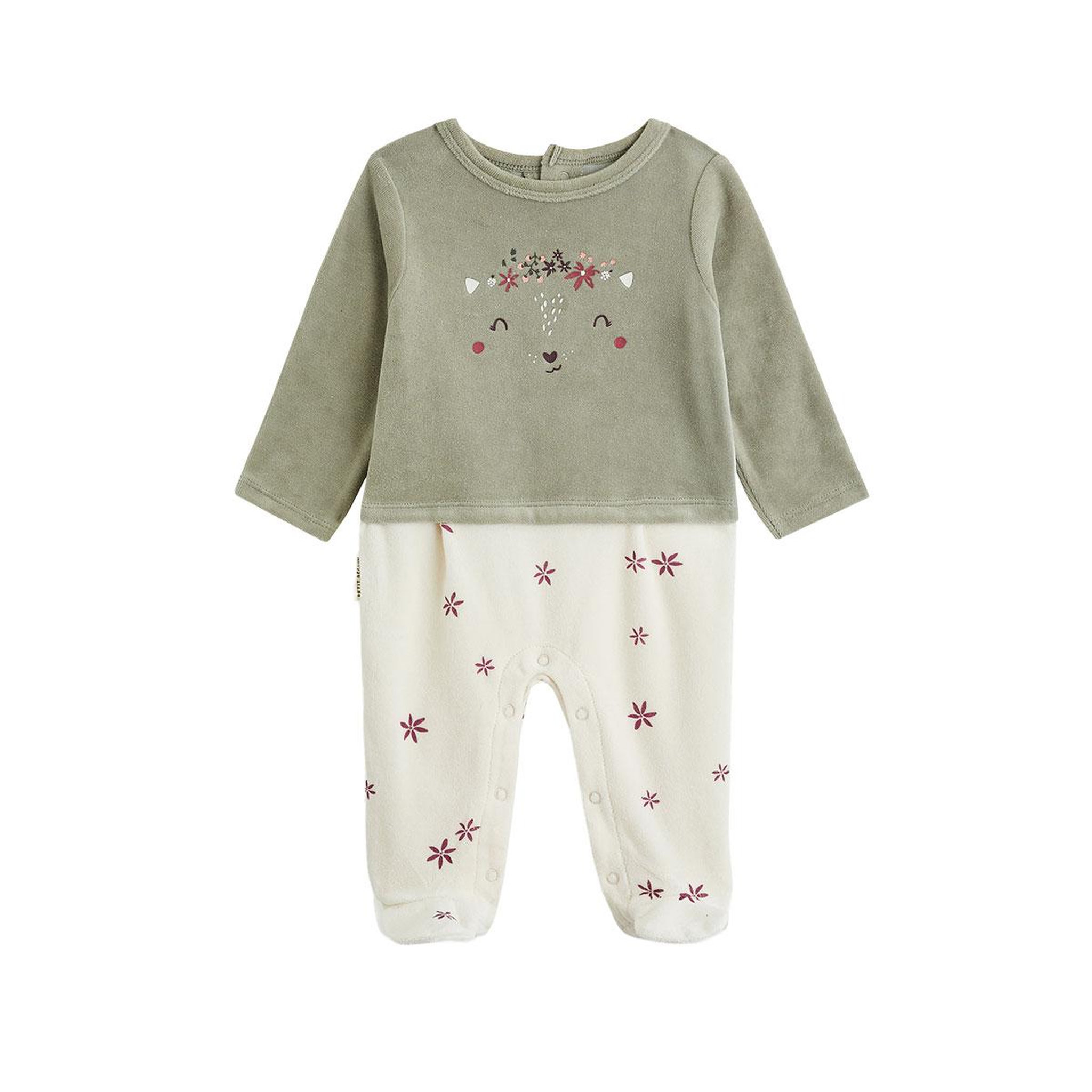 PETIT BEGUIN Pyjama bébé en velours Misti. Coloris disponibles : Vert
