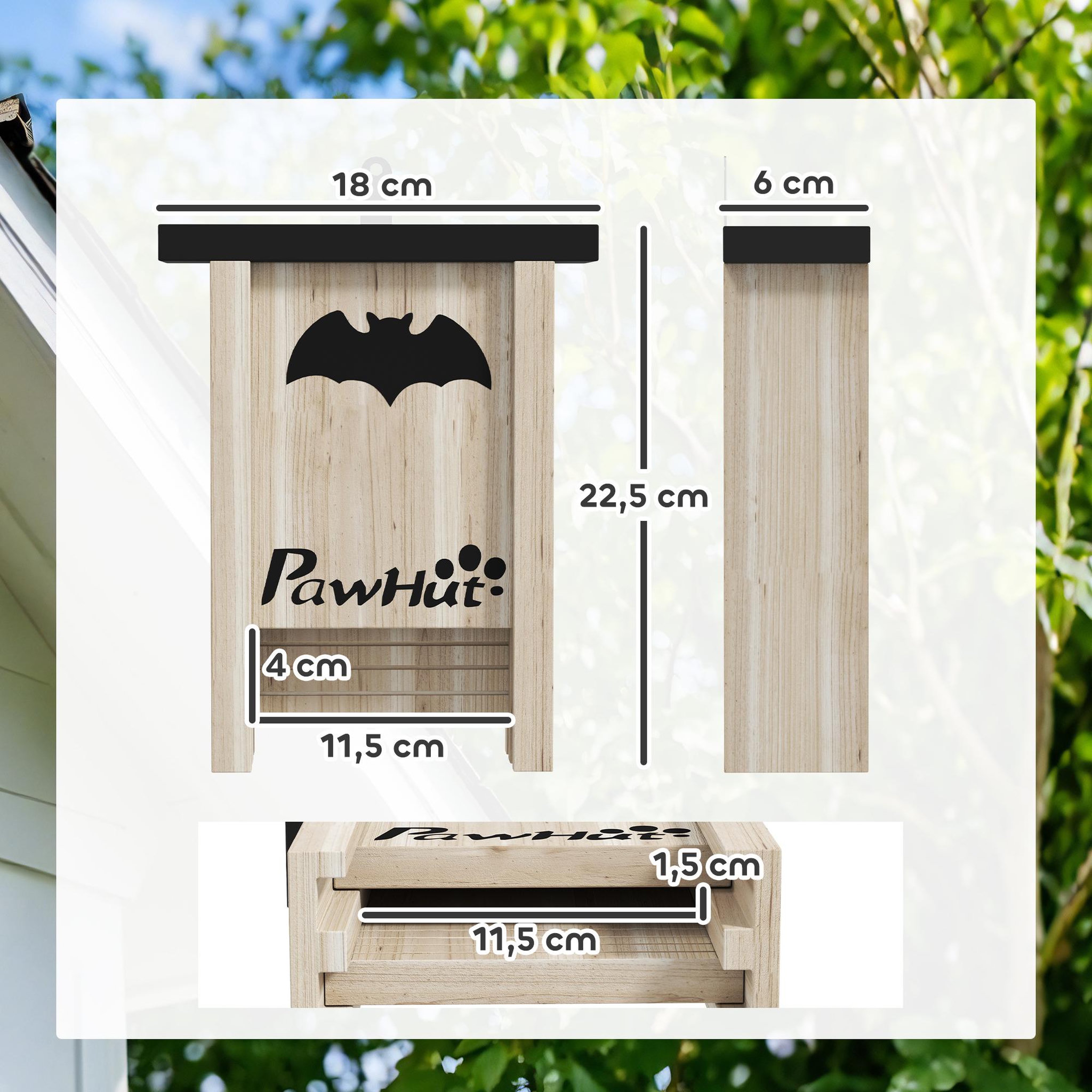 Voir la diapositive 3 : PAWHUT Nichoir à chauves-souris - lot de 3 - dim. 18l x 6l x 22h cm - bois sapin naturel noir