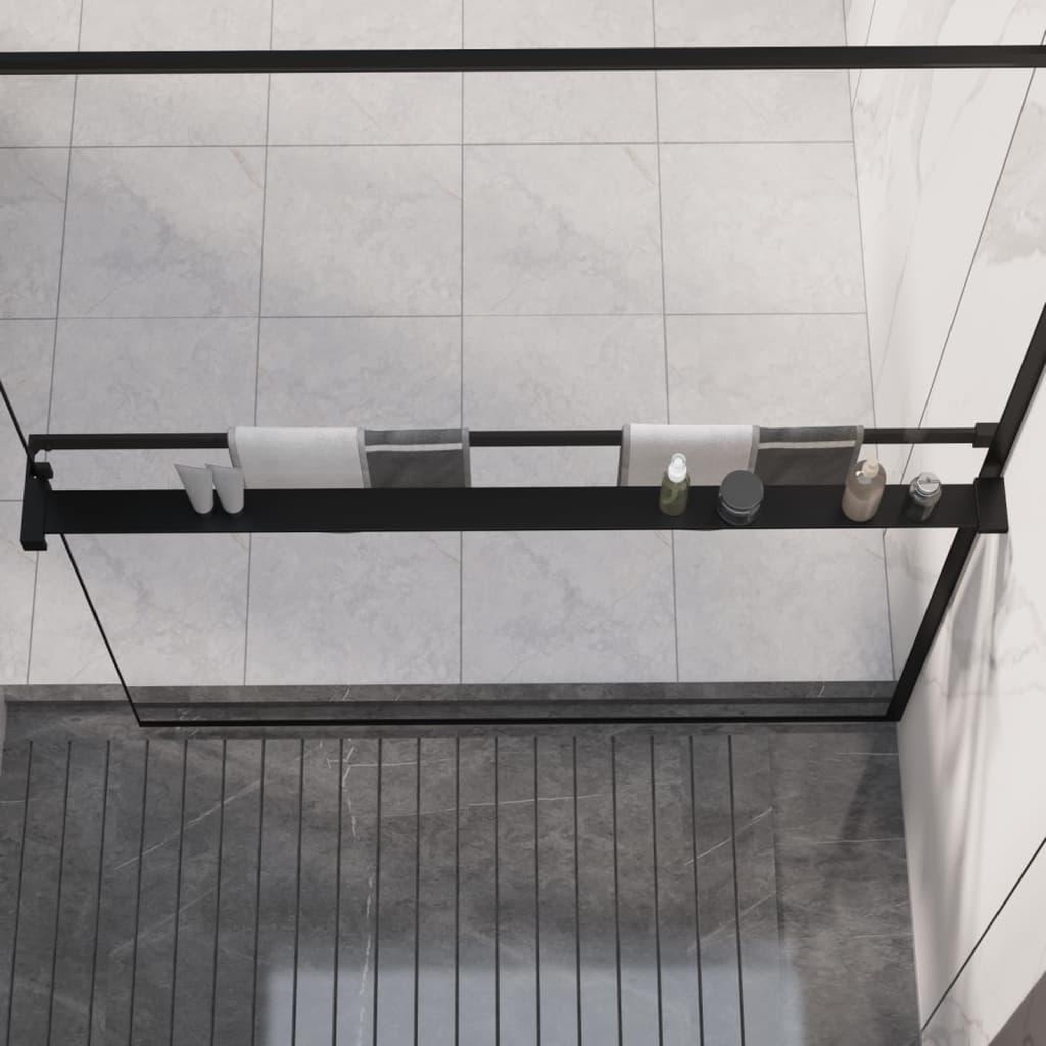 Voir la diapositive 1 : VIDAXL Etagere de douche de paroi de douche a l'italienne Noir 115 cm