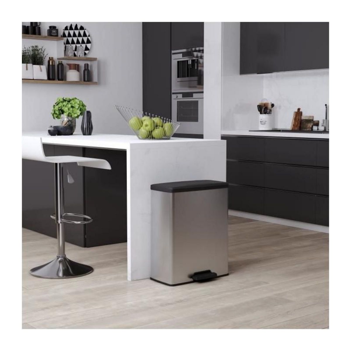 CURVER Poubelle Rectangle - DECO BIN - CURVER - 65L - Design moderne - 49 x 29 x 61 cm - Gris métallisé