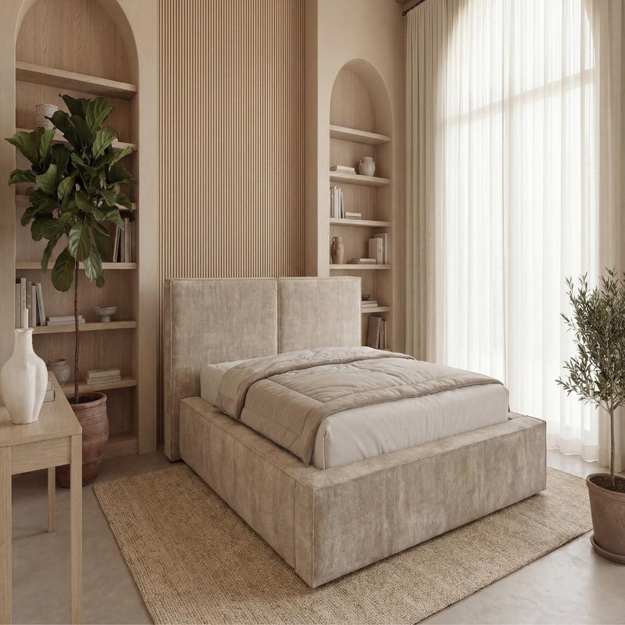 Voir la diapositive 2 : CASANOVA PARIS Celia - lit coffre tissu velours beige