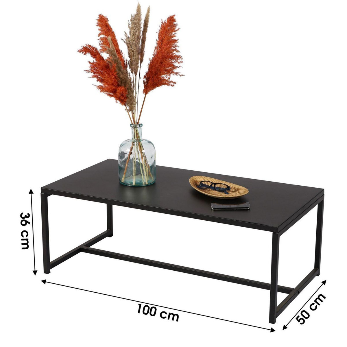 DIVERS Table basse design en métal Madison - L. 100 x H. 36 cm - Noir