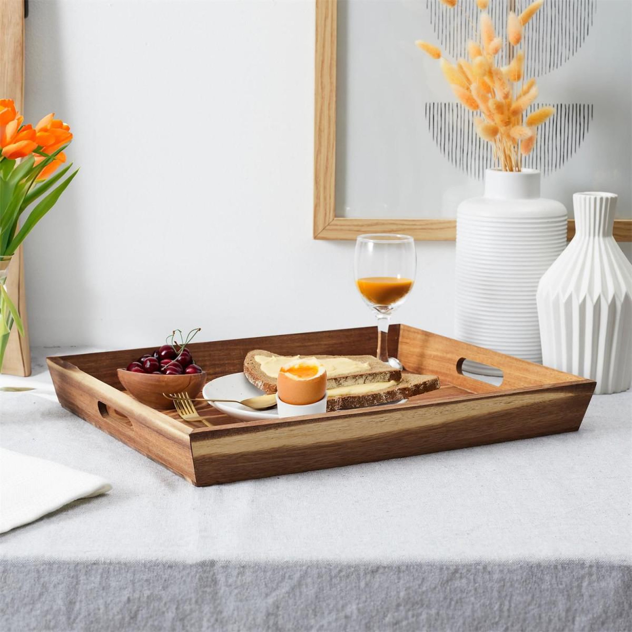 Voir la diapositive 5 : The Home Deco Factory Plateau de service en bois  acacia  42cm marron