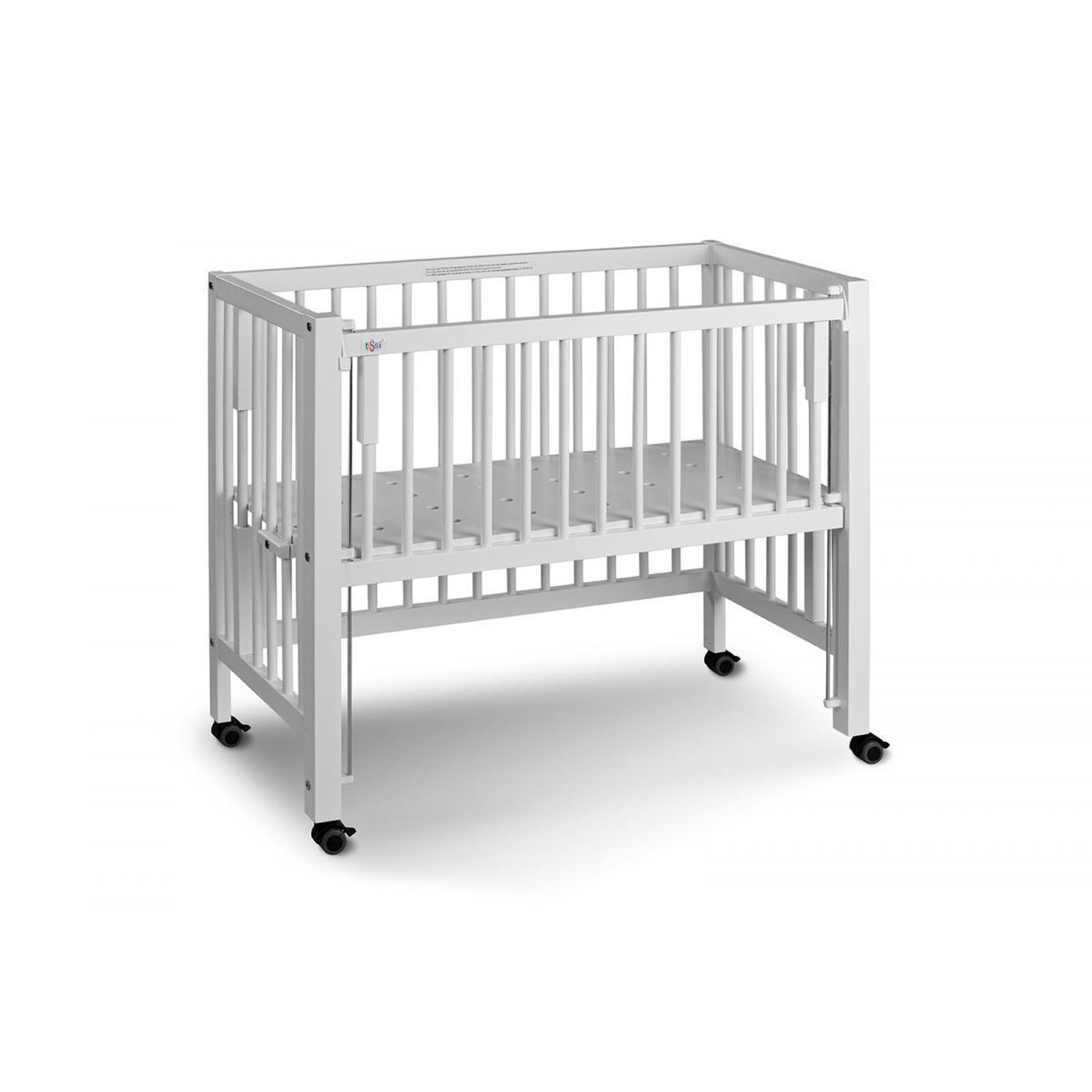 Voir la diapositive 2 : TISSI Lit bébé à barreaux cododo Maxi Boxspring en hêtre massif blanc 50x90 cm