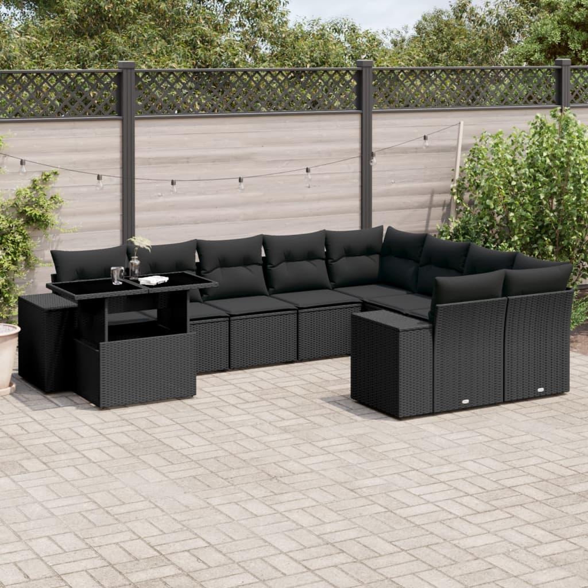 VIDAXL Salon de jardin 10 pcs avec coussins noir resine tressee