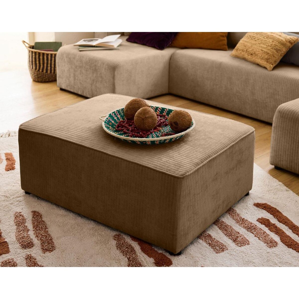 BEST MOBILIER Topaze - pouf - en velours côtelé plat