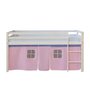 Voir la diapositive 2 : HomeStyle4U Lit Simple Blanc 90x200 en hauteur avec echelle et rideau rose