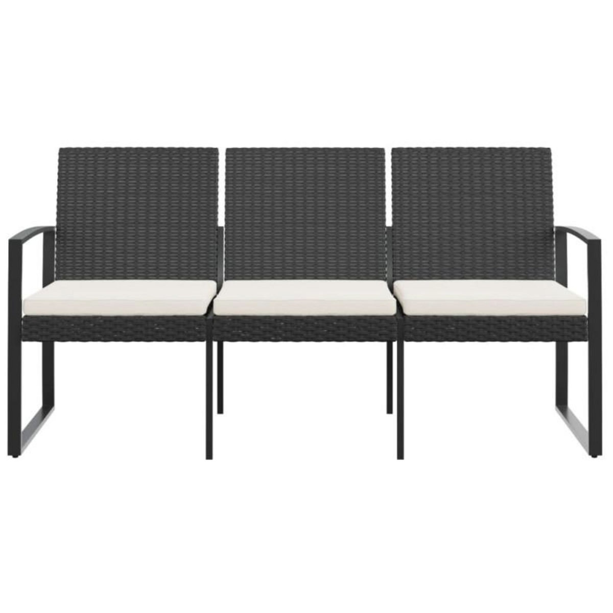 VIDAXL Banc de jardin à 3 places avec coussins noir rotin PP