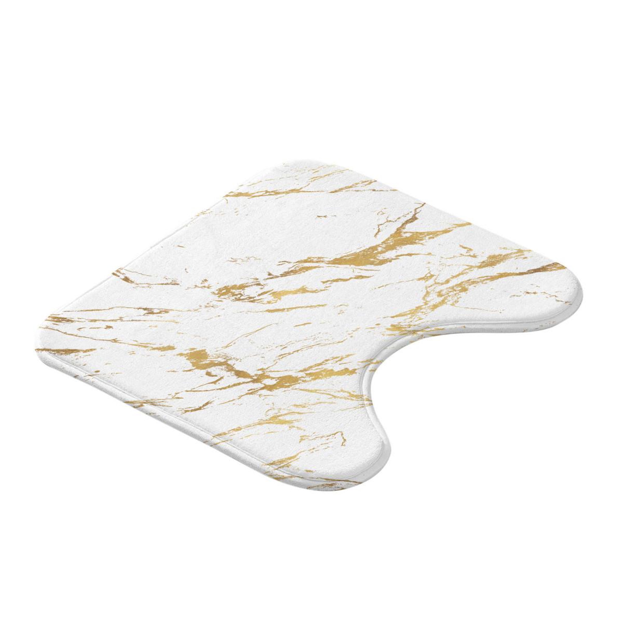 Douceur d'Intérieur Tapis contour wc imprimé  aquamarbre  45cm blanc & or