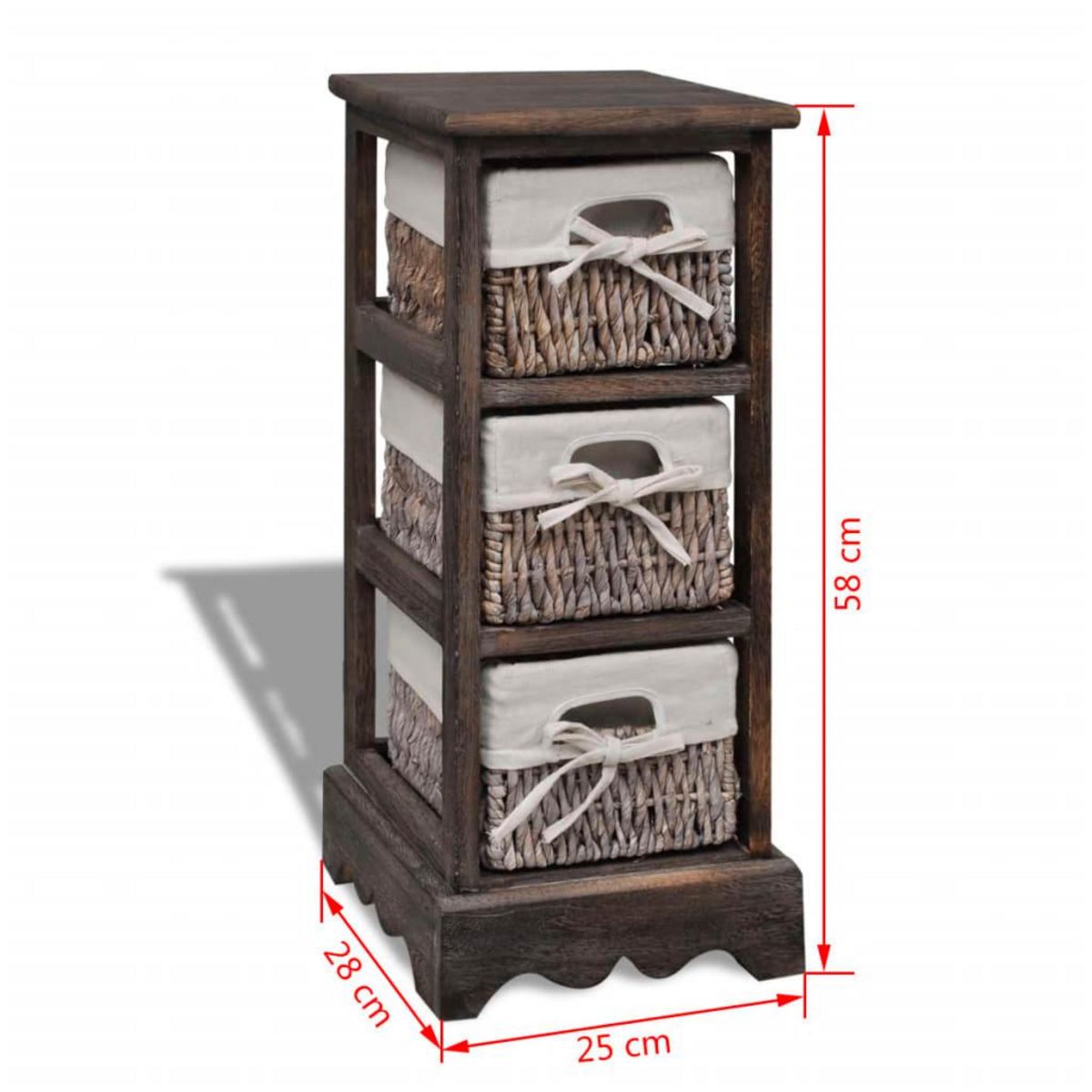 VIDAXL Etagere de rangement Bois Marron 3 paniers en tissage
