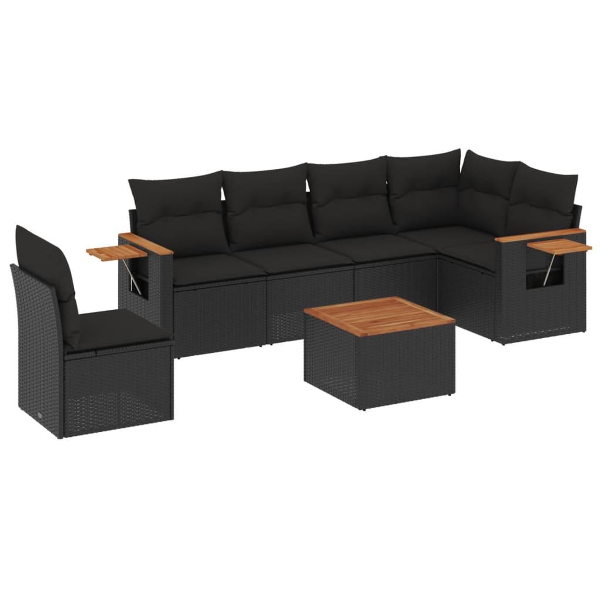Voir la diapositive 2 : VIDAXL Salon de jardin 7 pcs avec coussins noir resine tressee