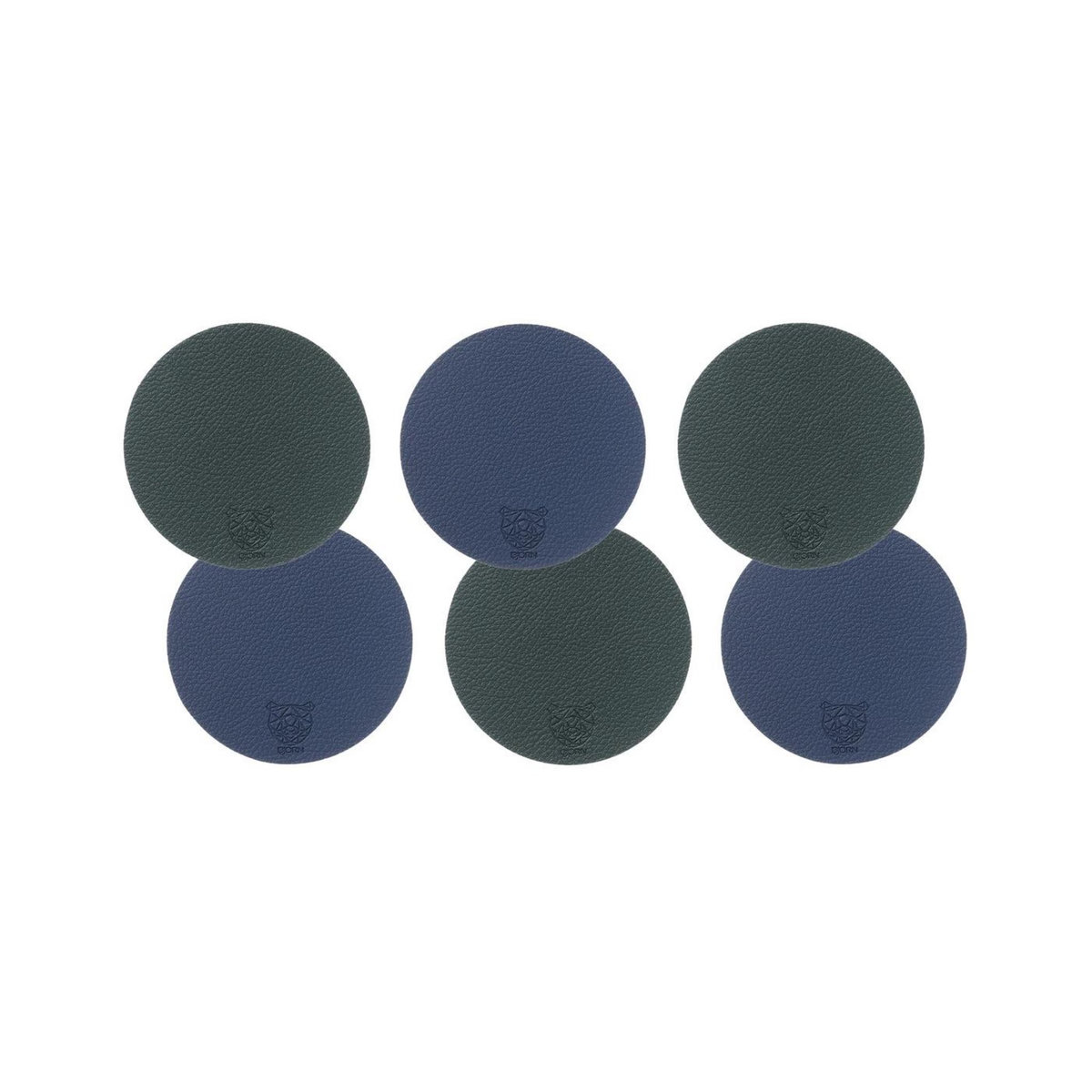 BJORN Sous-verre rond réversible - 6 pièces - Cuir recyclé bleu nuit et gris anthracite