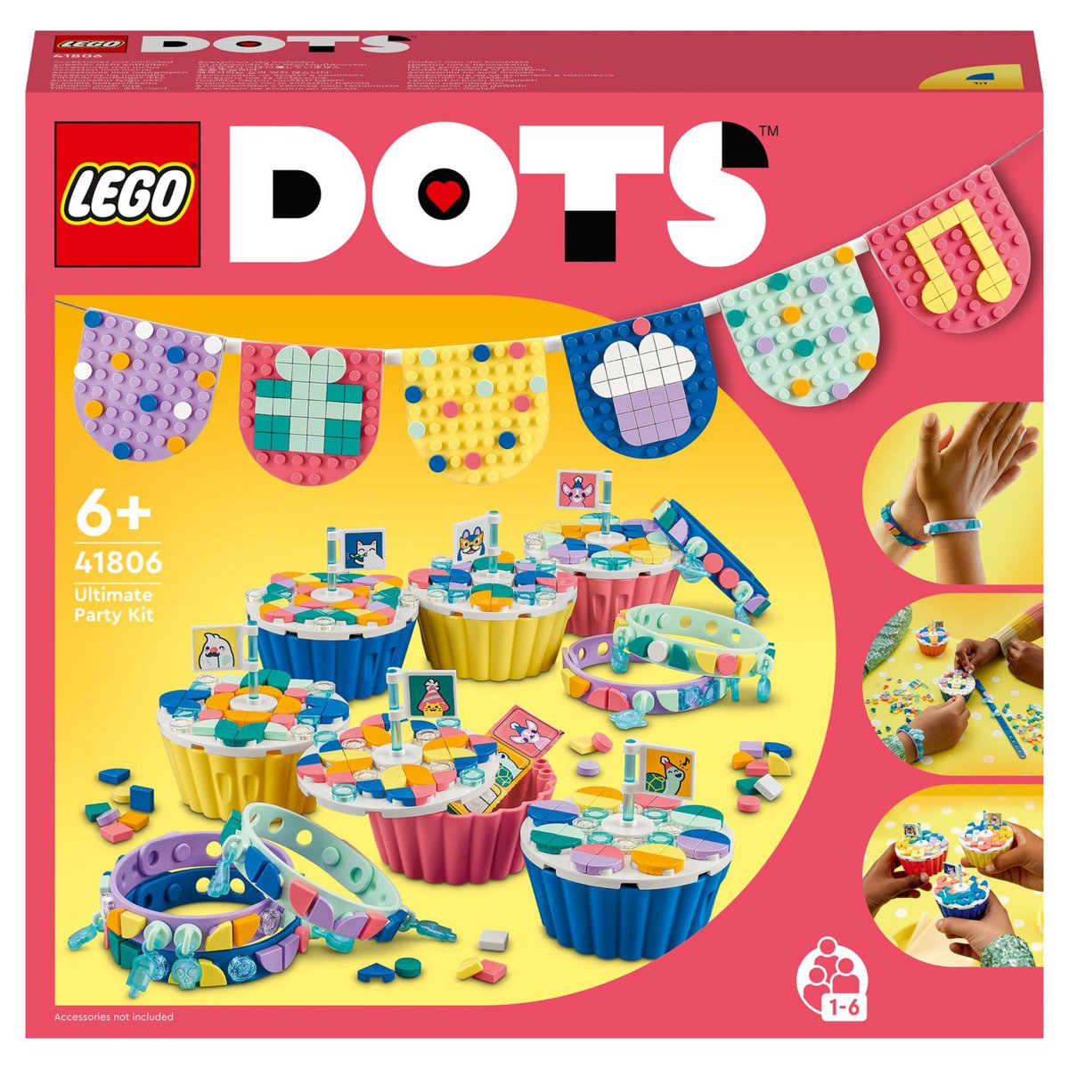 LEGO DOTS 41806 Le kit de fête ultime, eux Anniversaire, Cadeau pour Sachets de Fête, avec Cupcakes, Jouets Bracelets et Guirlandes, Décoration