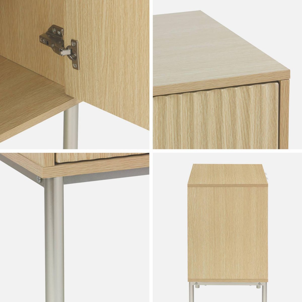 SWEEEK Buffet effet bois rainuré et métal champagne. buffet bas. 4 portes. 140cm