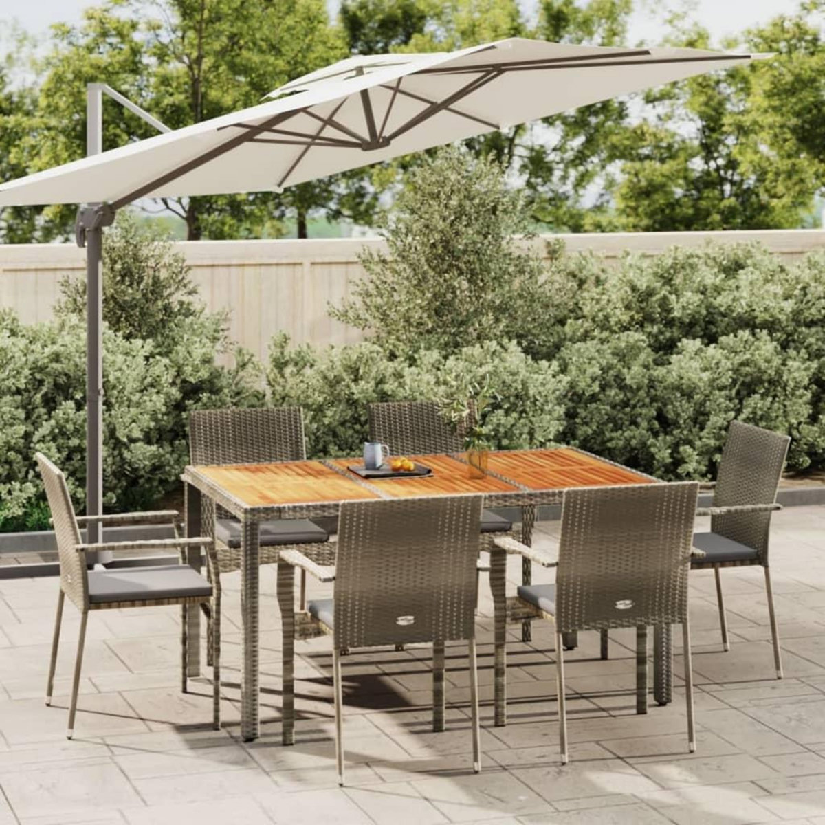 VIDAXL Ensemble a manger jardin et coussins 7 pcs gris rotin