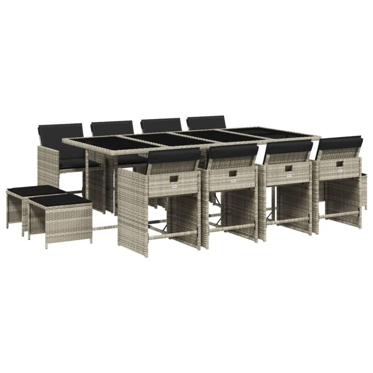 VIDAXL Ensemble a manger de jardin et coussins 13 pcs gris clair rotin