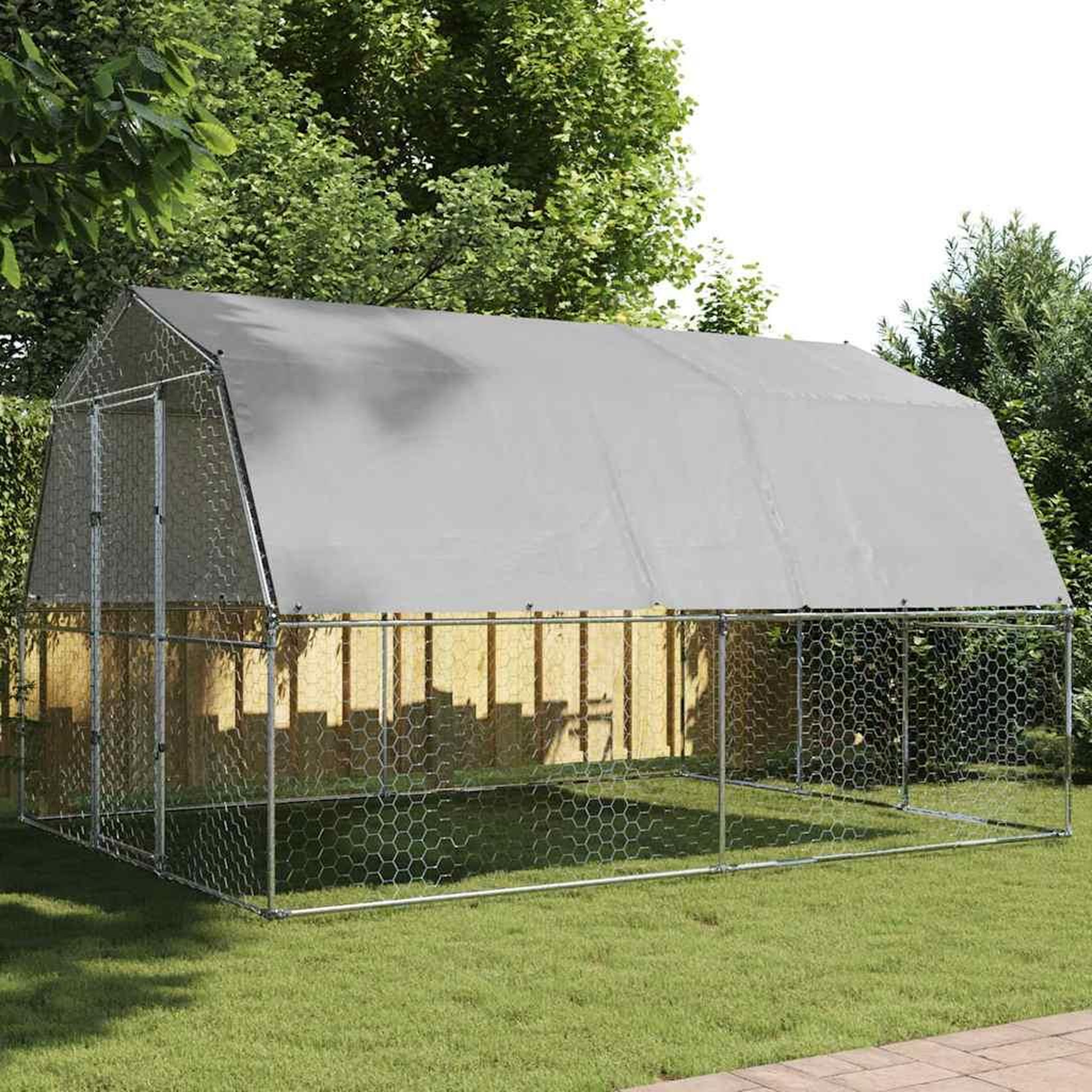 VIDAXL Cage a poules avec toit et porte argente acier galvanise
