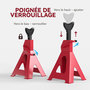 Voir la diapositive 5 : HOMCOM Lot de 2 chandelles voiture - chandelles de levage 3T hauteur réglable 290-425 mm - acier fonte rouge
