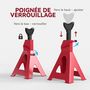 Voir la diapositive 5 : HOMCOM Lot de 2 chandelles voiture - chandelles de levage 3T hauteur réglable 290-425 mm - acier fonte rouge