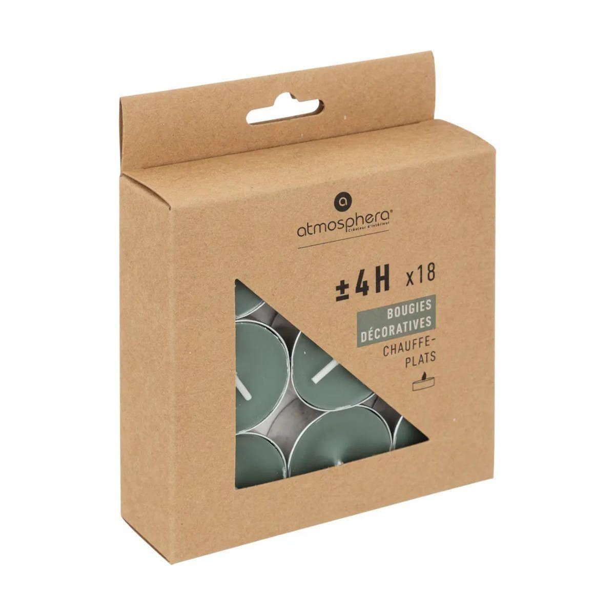 ATMOSPHERA Lot de 18 Bougies Chauffe-Plat  Hugo  3,7cm Vert Céladon