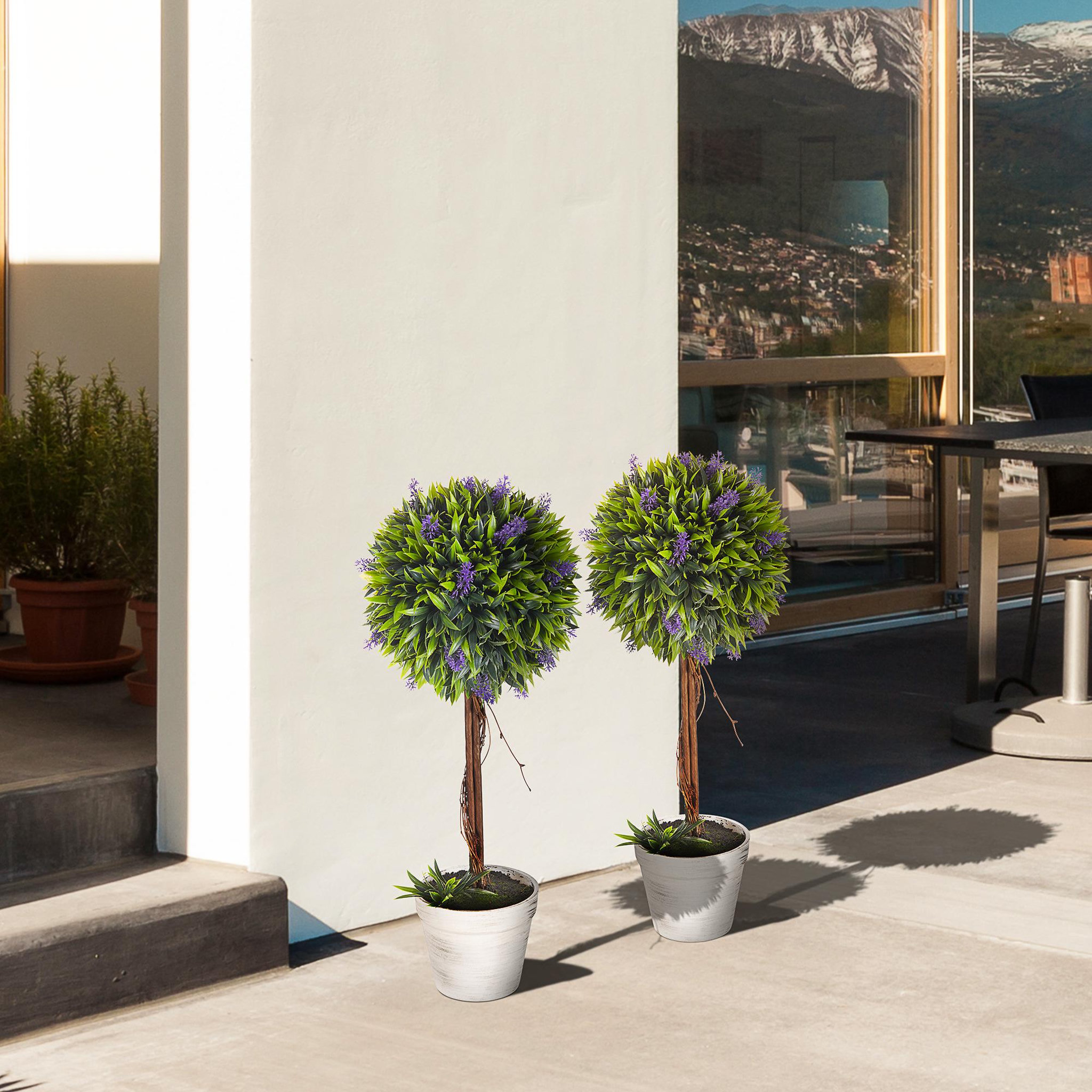 Voir la diapositive 5 : HOMCOM Lot de 2 plantes artificielles avec fleurs de lavande arbre artificiel tronc et pot inclus - hauteur 60 cm intérieur et extérieur vert