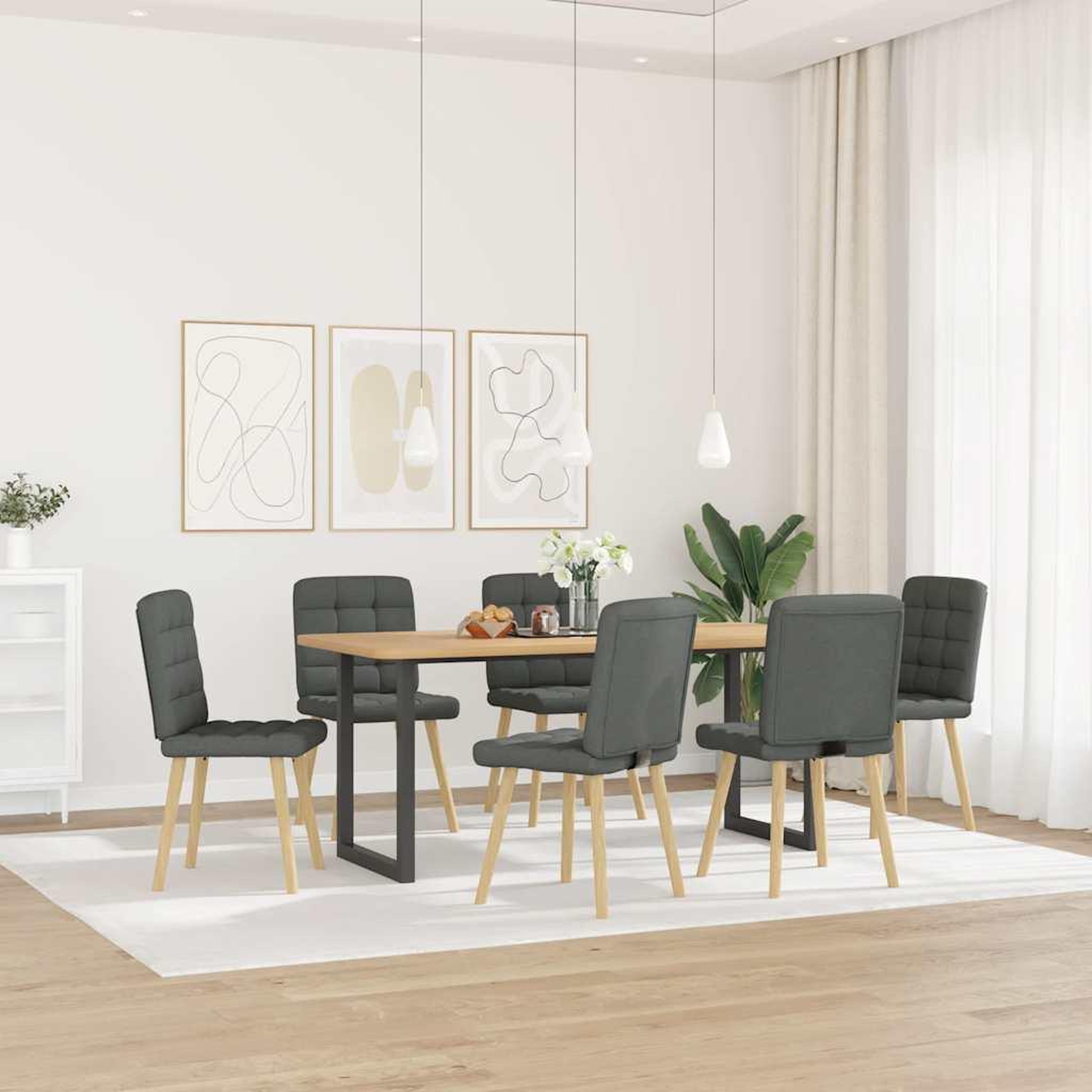 Voir la diapositive 2 : VIDAXL Chaises a manger lot de 6 gris fonce tissu