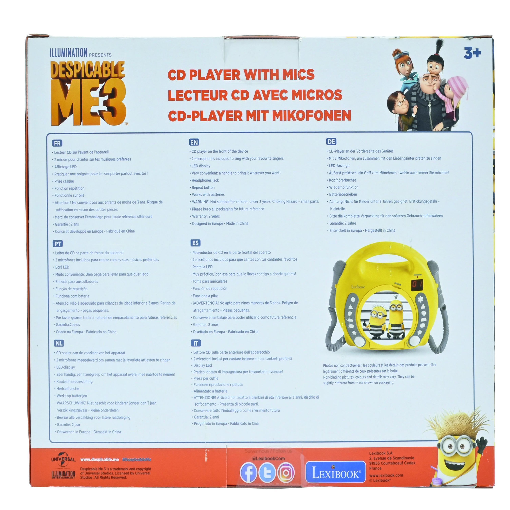 Voir la diapositive 5 : Lexibook Lecteur CD portable avec 2 microphones Les Minions