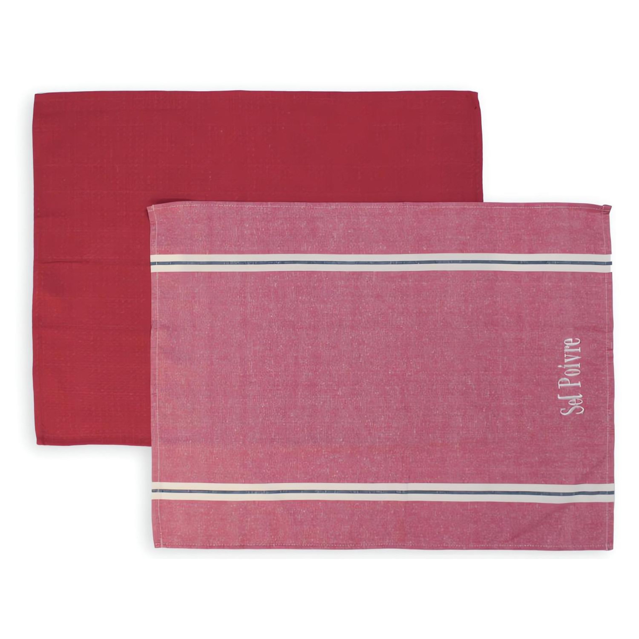SOLEIL D'OCRE Lot de 2 torchons en coton SEL et POIVRE rouge, brodé 50x70 cm