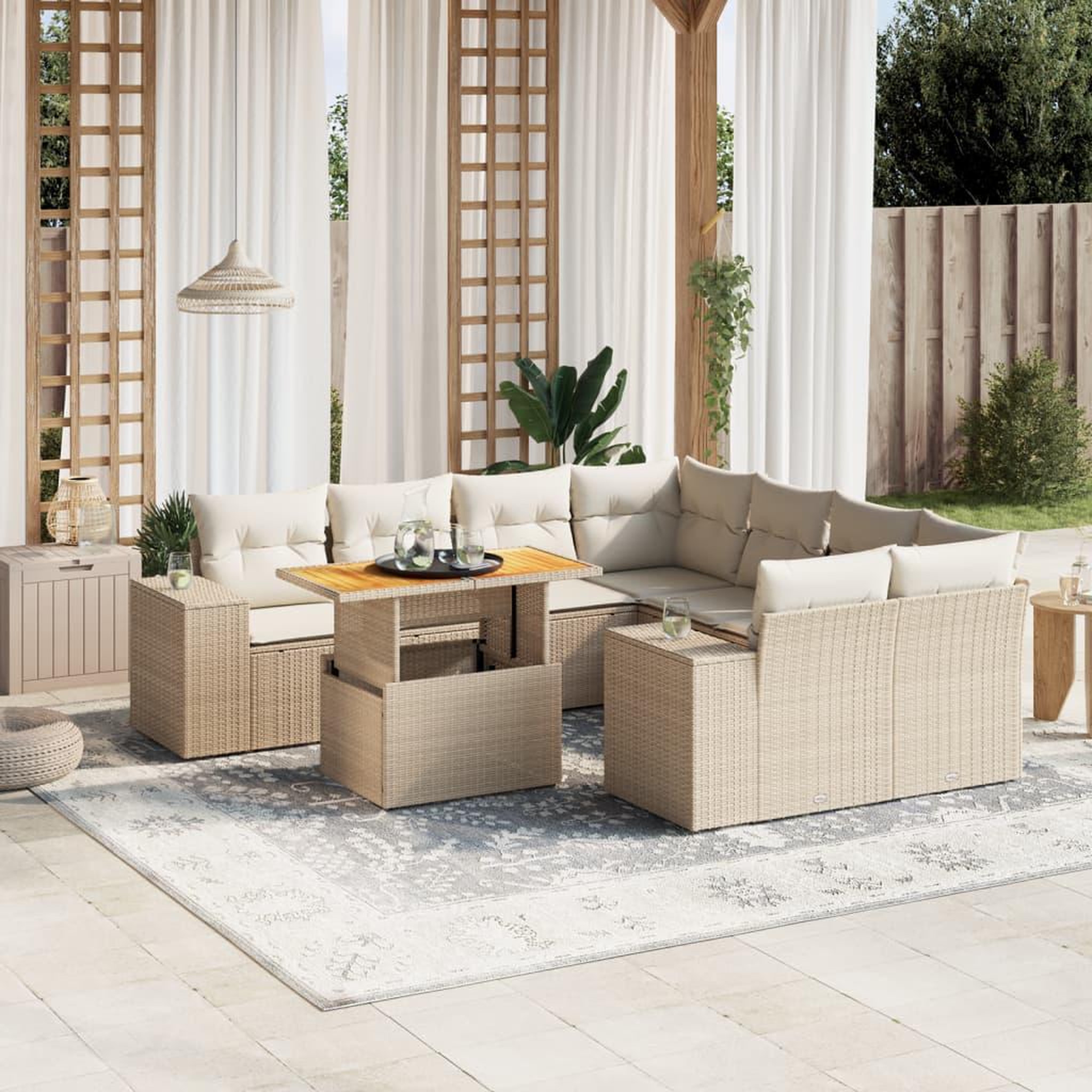 VIDAXL Salon de jardin avec coussins 9 pcs beige resine tressee