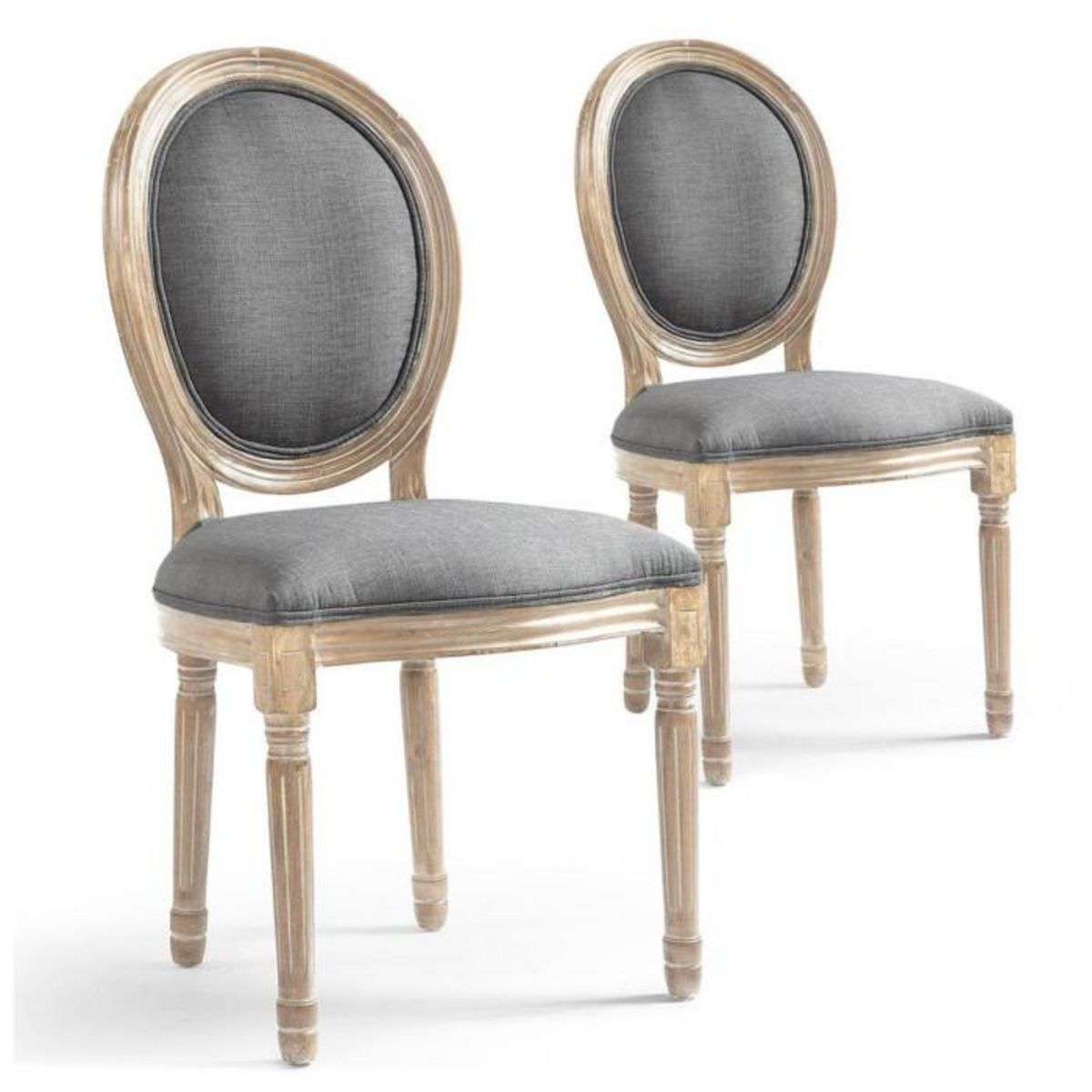 Paris Prix Lot de 2 Chaises Médaillon Tissu  Versailles  96cm Gris Clair