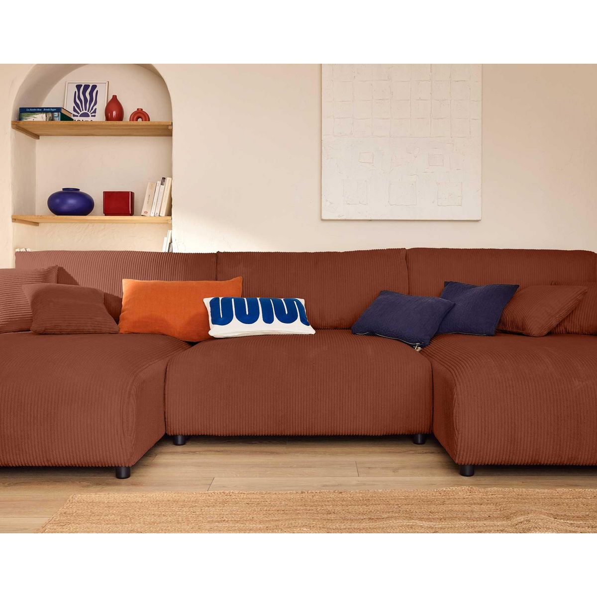 LISA DESIGN Pivoine - canapé panoramique en u - 7 places - convertible avec coffre - en velours côtelé