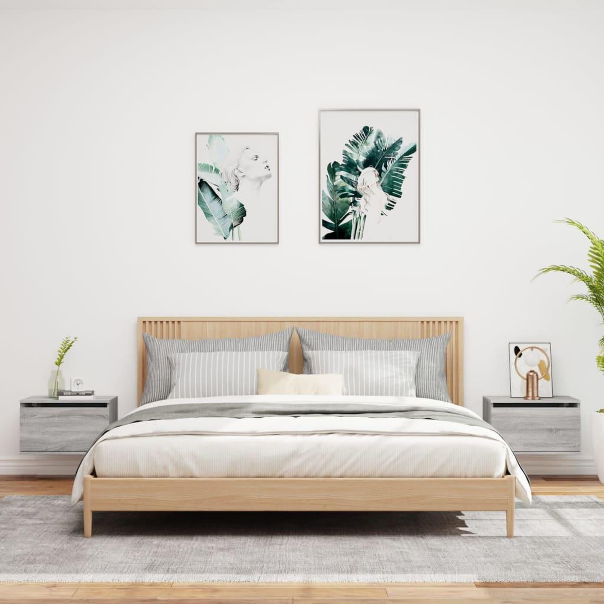 Voir la diapositive 3 : VIDAXL Tables de chevet murales avec lumieres LED 2 pcs sonoma gris