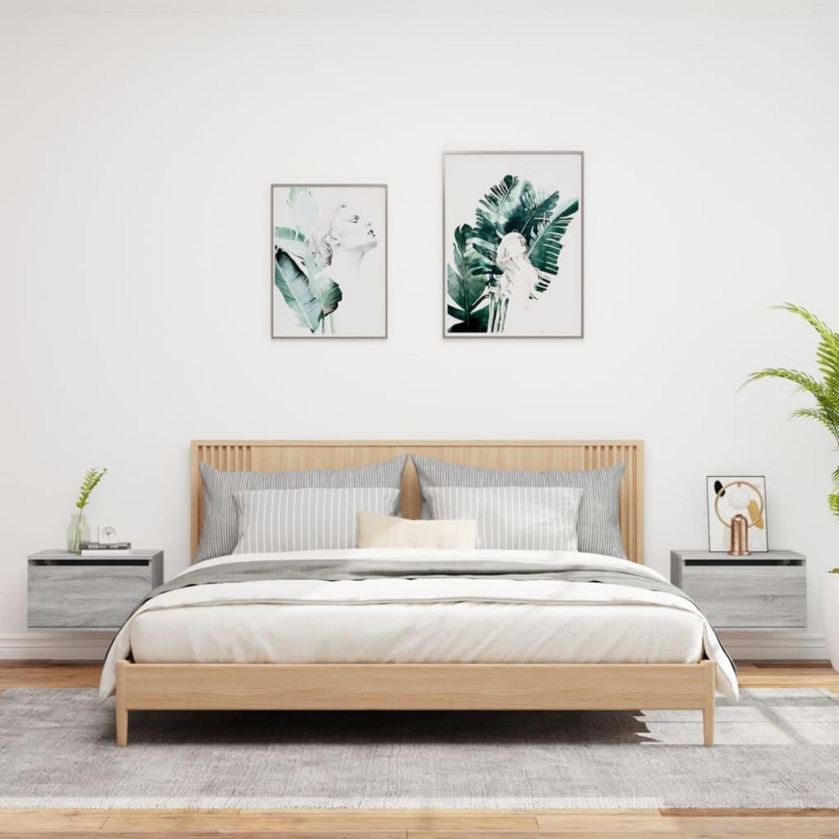 VIDAXL Tables de chevet murales avec lumieres LED 2 pcs sonoma gris