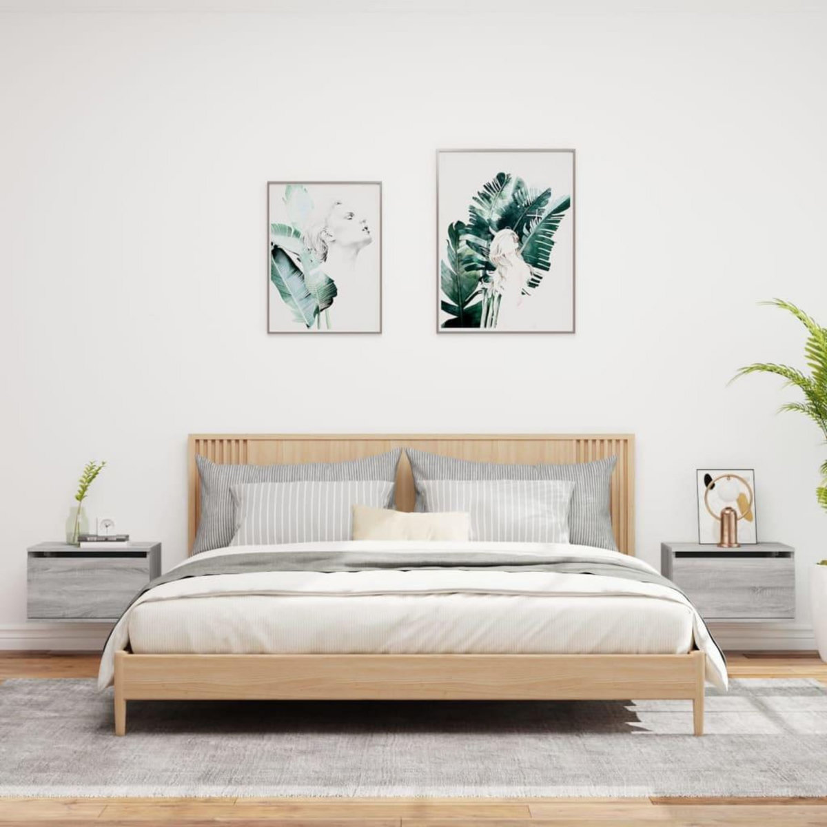 VIDAXL Tables de chevet murales avec lumieres LED 2 pcs sonoma gris