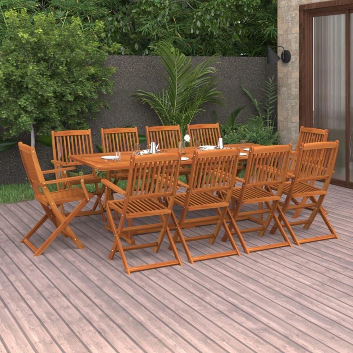 VIDAXL Ensemble a manger de jardin 11 pcs 220x90x75 cm bois d'acacia