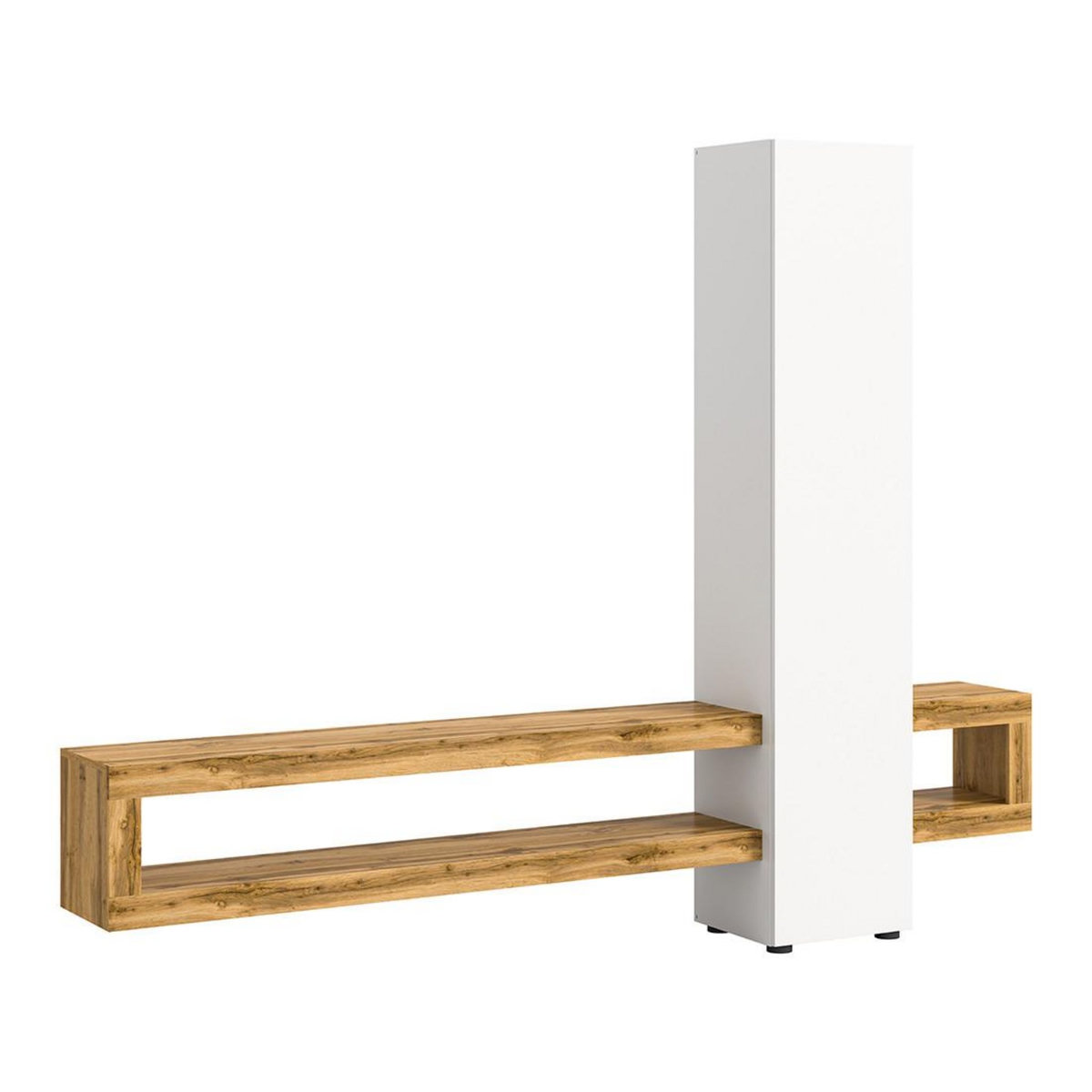 BEST MOBILIER Ned - meuble tv suspendu - 1 porte et 3 étagères - effet bois et blanc - 240 cm