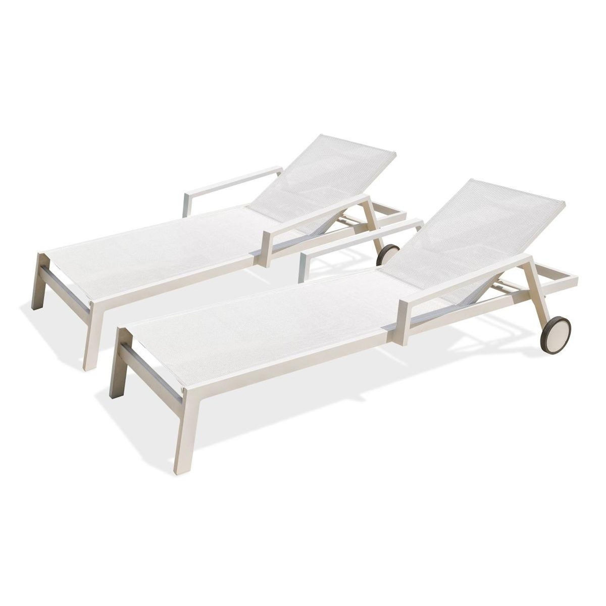 Paris Prix Lot de 2 Bains de Soleil Multi-Positions  Ibiza  210cm Blanc