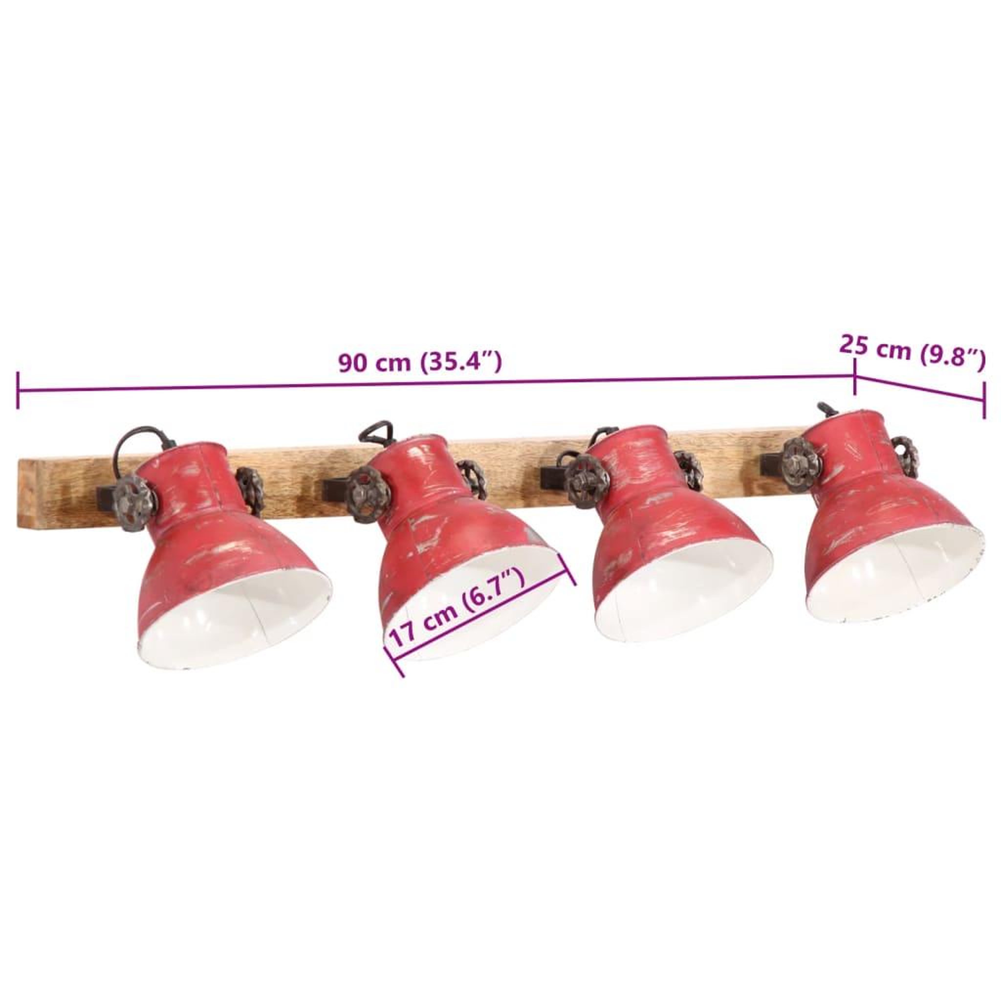 Voir la diapositive 6 : VIDAXL Lampe murale 25 W rouge delave 90x25 cm E27