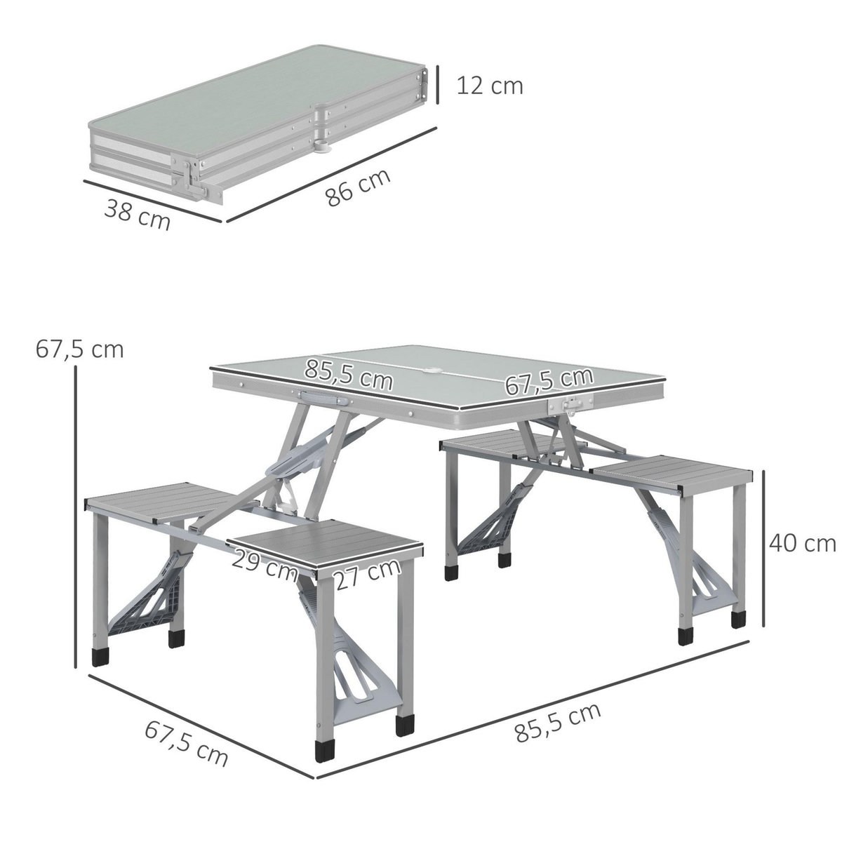 OUTSUNNY Ensemble table et chaise de camping pliant forme valise pique-nique alu