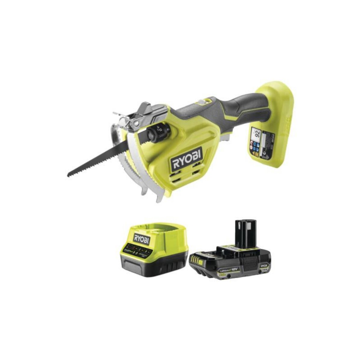 Ryobi Pack RYOBI Elagueur à main RY18PSA-0 - 18V OnePlus - 1 Batterie 2.0Ah  - 1 Chargeur rapide pas cher 