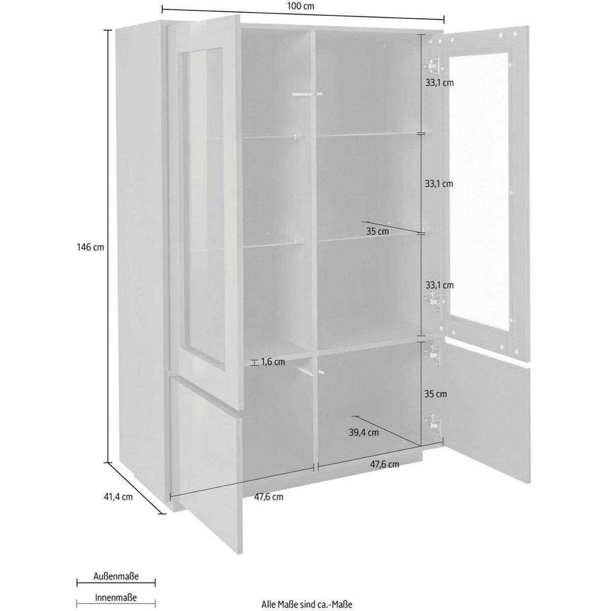 Vitrine moderne 4 portes 100 cm LUCERA