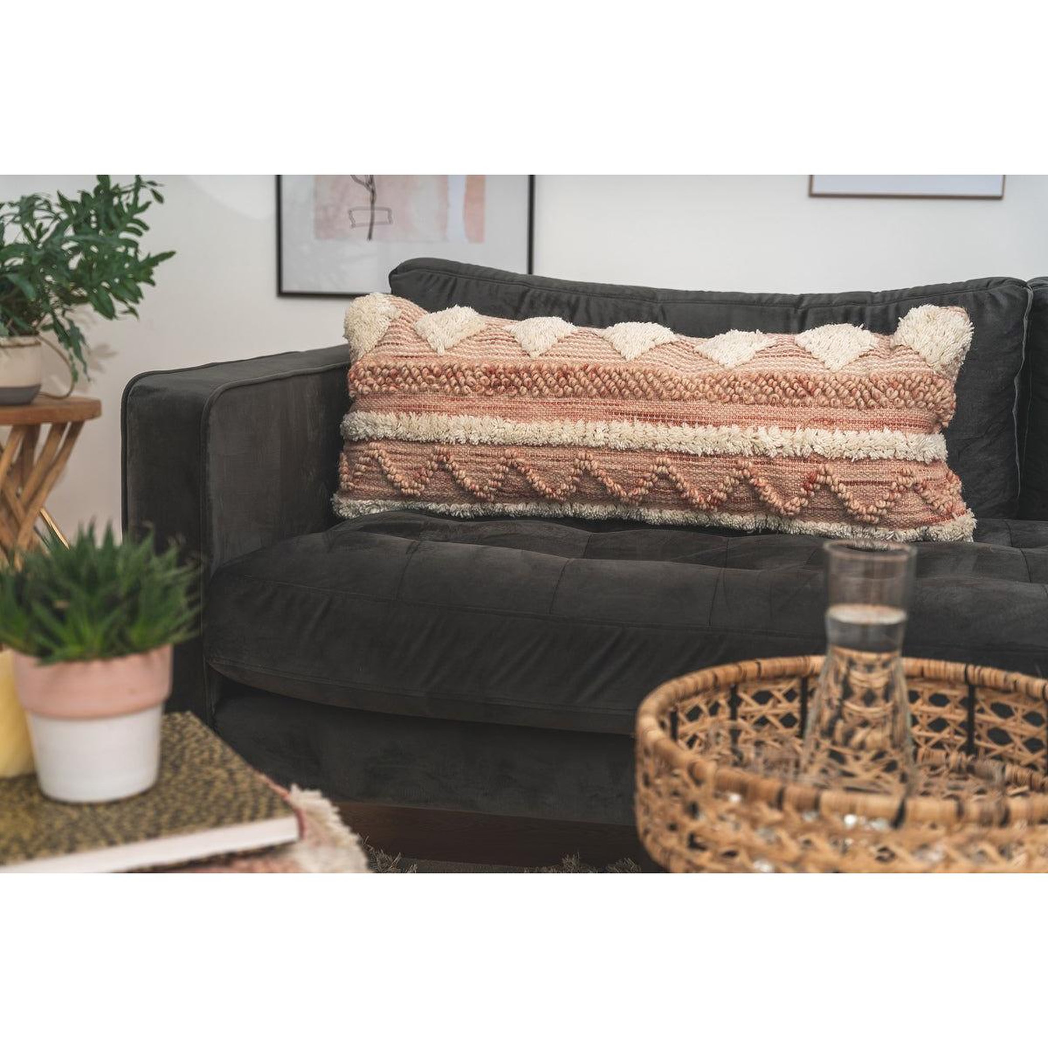 Voir la diapositive 2 : Paris Prix Coussin tissé à la main  bohist  35x95cm rose & crème