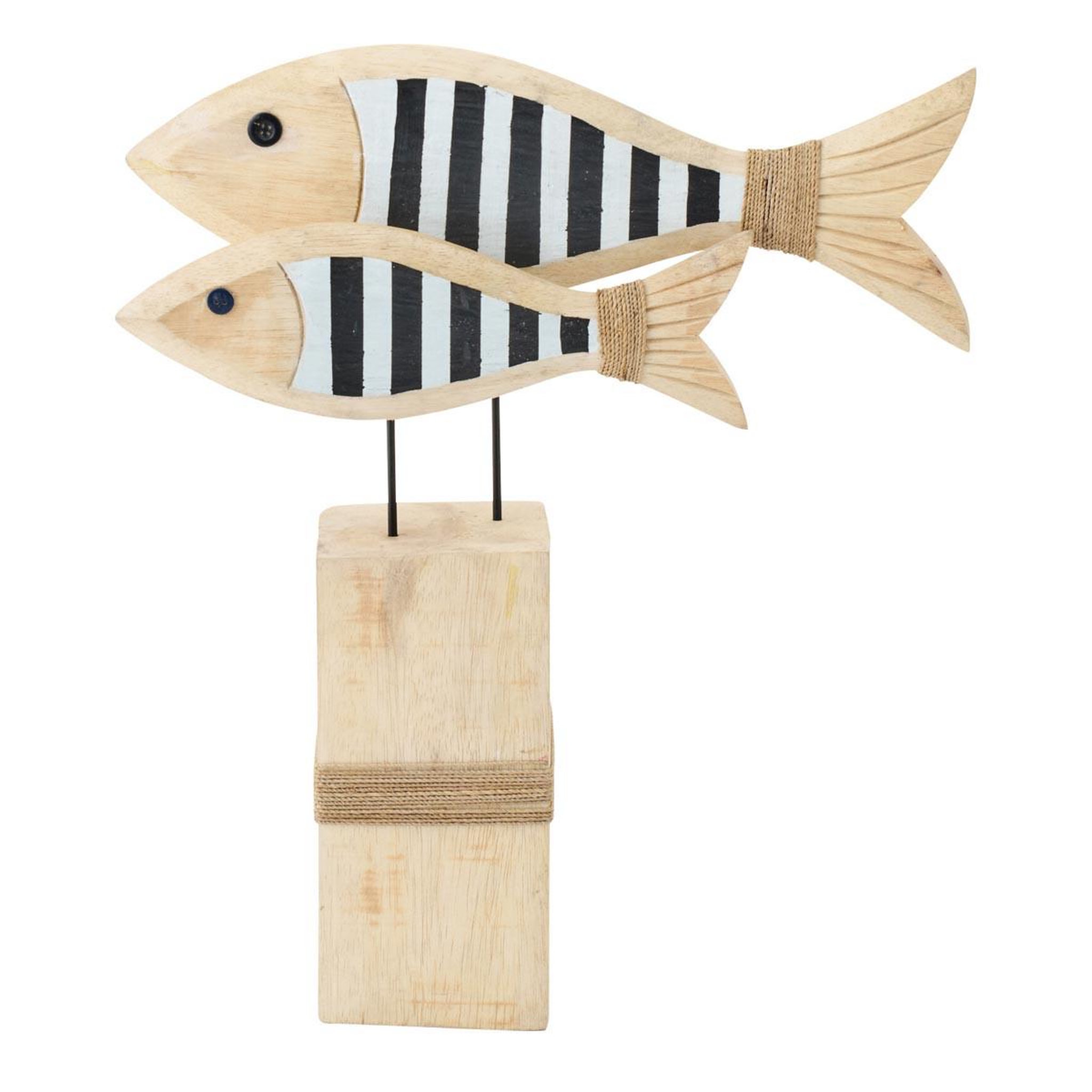 J-LINE Poissons déco sur pied  rayé  45cm naturel & noir
