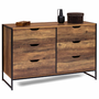 Voir la diapositive 1 : ID MARKET Commode 6 tiroirs HAWKINS 115 cm bois foncé design industriel