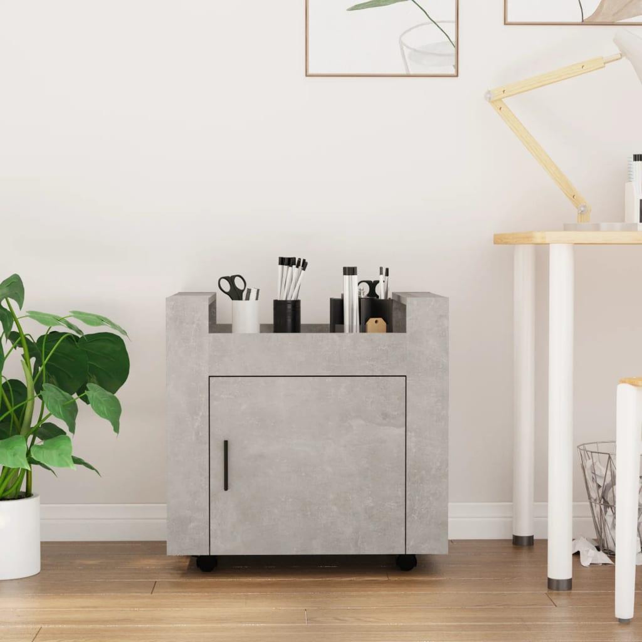 Voir la diapositive 1 : VIDAXL Chariot de bureau Gris beton 60x45x60 cm Bois d'ingenierie