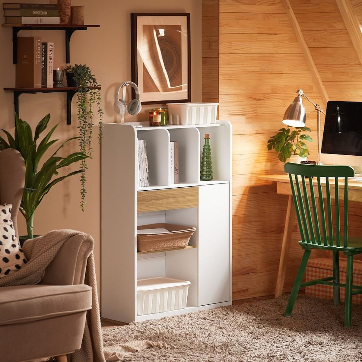 SOBUY SoBuy - Bibliothèque avec un tiroir - Blanc - 72x30x110cm - Nordique - STR11-NW
