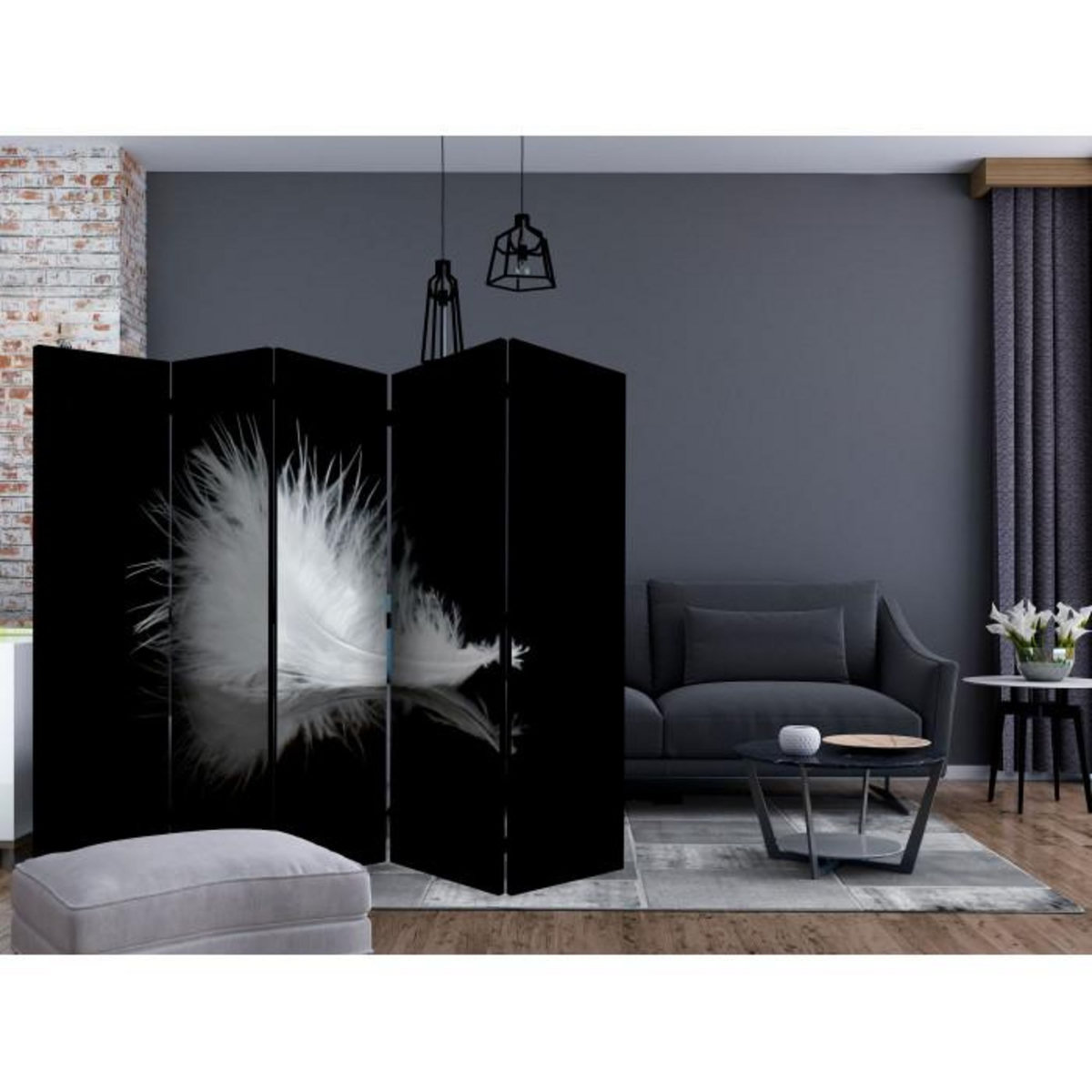 Paris Prix Paravent 5 Volets  White Feather II  172x225cm